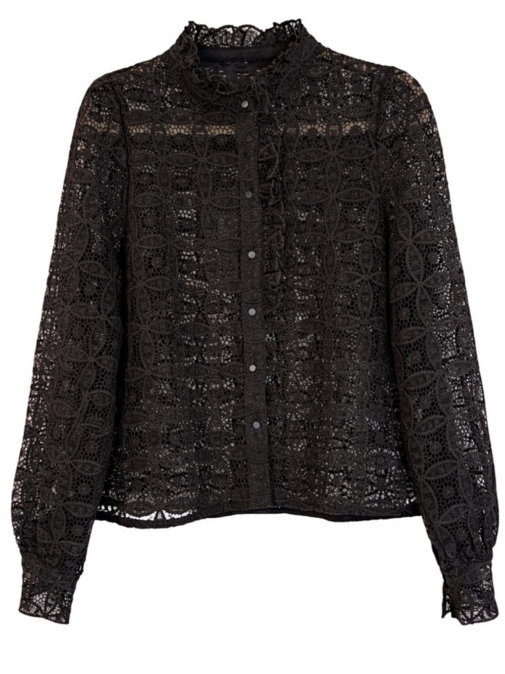 House of Harlow 1960 Black Eyelet Lace Ruffle Blouse M NWT